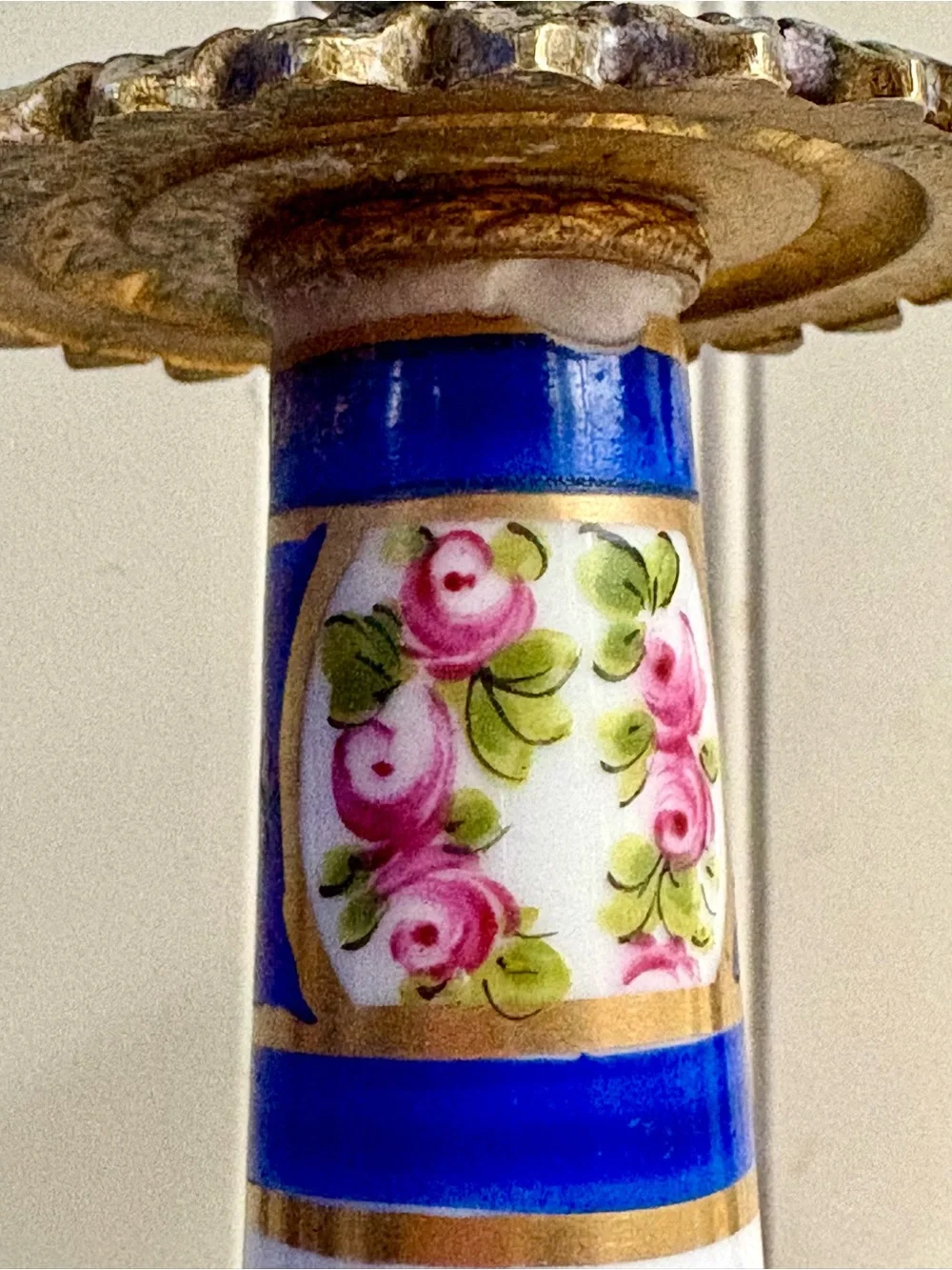 Antique L.P. Paris Sèvres-Style Porcelain & Bronze Hand-Painted Candlesticks VTG